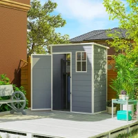 Outsunny 5 x 3FT Garden Shed with Floor, Outdoor Storage Shed with Lockable Door, Window and Vent for Backyard, Patio, Grey(m-1)
