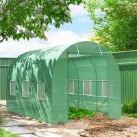 Outsunny 11.5' x 6.6' x 6.6' Walk-in Tunnel Greenhouse Garden Plant Seed Growing Warm House Outdoor Hot House w/ Roll Up Door, Windows, PE Cover Green(m-8)
