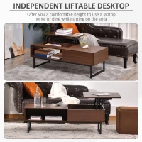 HOMCOM Modern Lift Top Coffee Table with Hidden Storage Compartment and Metal Frame, Center Table for Living Room, Brown(m-4)