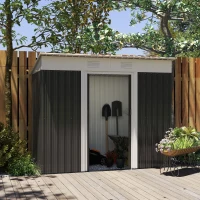 Outsunny 7' x 4' Outdoor Storage Shed, Metal Garden Tool Storage House Organizer with Lockable Sliding Doors and Vents for Backyard Patio Lawn, Charcoal Grey(m-7)