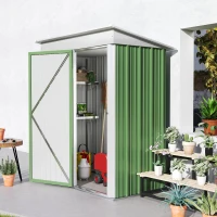 Outsunny Outdoor Storage Shed, Steel Lean-to Shed with Adjustable Shelf, Lock, Gloves, 5'x3'x6', Green(m-11)