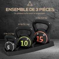 Soozier Three-Piece Kettlebell Set Weights with Storage Stand for Home Gym Weight Lifting Training, 5lbs, 10lbs, 15lbs (2.2kg, 4.5kg, 6.8kg)(m-4)