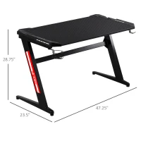 HOMCOM 47" Racing Style Gaming Desk, Z-Shaped Computer Table Workstation with LED Lights, Swivel Cup Holder, Headphone Hook and Cable Management Holes for Gamers Home Office, Black(m-3)