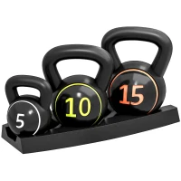 Soozier Three-Piece Kettlebell Set Weights with Storage Stand for Home Gym Weight Lifting Training, 5lbs, 10lbs, 15lbs (2.2kg, 4.5kg, 6.8kg)(m-11)