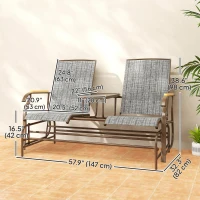 Outsunny Outdoor 2-Person Glider Bench, Outside Swing Glider Chair Loveseat with Breathable Mesh, Table, Steel Frame(m-3)