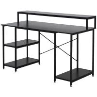HOMCOM Computer Desk with Shelves and CPU Stand, Home Office Desk Workstation with Adjustable Feet, Black Wood Grain(m-2)
