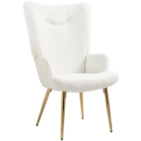 HOMCOM Modern Accent Armchair, Sherpa Boucle Lounge Chair with Metal Legs for Living Room, Bedroom, White(m-11)