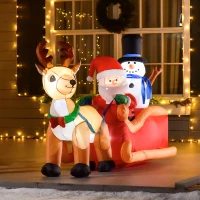 HOMCOM 6.5 ft Christmas Inflatable Santa Claus & Snowman on Sleigh with Reindeer, Blow up Christmas Decorations with LED Lights(m-1)