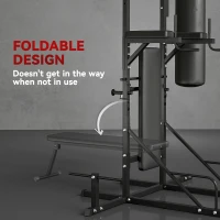 Soozier Heavy-Duty Power Tower Dip Station Pull Up Bar with Foldable Workout Bench and Punching Bag, Multi-Functional Adjustable Strength Training Equipment Power Rack Fitness Equipment for Home Gym(m-6)