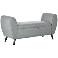 HOMCOM Modern Upholstered Storage Bench with Arms, Linen-Feel Fabric Ottoman Bench for Bedroom Entryway Living Room, Light Gray(m-1)