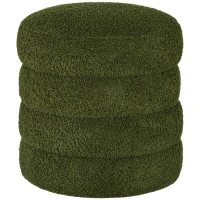 HOMCOM Round Ottoman, Upholstered Foot Stool, Teddy Fleece Fabric for Living Room, Entryway, Green(m-11)
