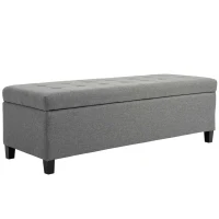 HOMCOM 50" Storage Ottoman Bench, Upholstered Ottoman Foot Rest with Linen Fabric and Soft Close Lid for Entryway, Gray(m-1)