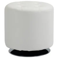 HOMCOM 360° Swivel Foot Stool Round PU Ottoman with Thick Sponge Padding and Solid Steel Base, White(m-1)