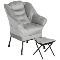 HOMCOM Lazy Chair and Ottoman Set, Fabric Upholstered Accent Chair with Side Pockets, for Living Room, Bedroom, Light Gray(m-11)