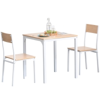 HOMCOM 3-Piece Wooden Square Dining Table Set with 1 Table and 2 Chairs and Sturdy Metal Frame for Small Space, White