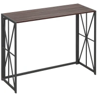HOMCOM Folding Console Table, Industrial Sofa Table, Narrow Farmhouse Table with Metal Frame for Living Room, Entryway, Foyer, Brown(m-1)