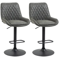 HOMCOM Retro Bar Stools Set of 2, Adjustable Kitchen Stool, Upholstered Bar Chairs with Back, Swivel Seat, Dark Grey(m-11)