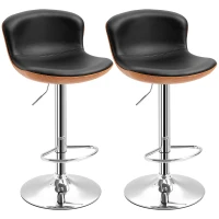 HOMCOM 2 Piece Modern Barstools with Backrest Counter Chairs with Footrest Swivel Black(m-2)