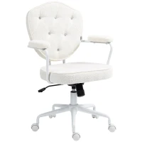 HOMCOM Cute Office Chair, Desk Chair with Button Tufted Teddy Bear Fleece, Swivel Computer Vanity Chair, Cream White(m-11)