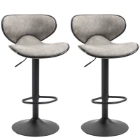 HOMCOM Adjustable Bar Stools Set of 2, Swivel Counter Height Barstools, Leathaire Upholstered Kitchen Island Stools with Back, Footrest and Steel Base, Taupe Grey(m-2)