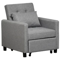 HOMCOM Convertible Sofa Lounger Chair Bed Multi-Functional Sleeper Recliner with Tufted Upholstered Fabric, Adjustable Angle Backrest, and Pillow, Grey(m-1)