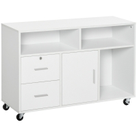 HOMCOM Printer Stand Home Office Mobile Storage Cabinet Organizer Desktop with Caster Wheels, 2 Locking Breaks and Drawer, White