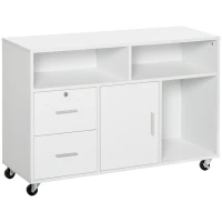 HOMCOM Printer Stand Home Office Mobile Storage Cabinet Organizer Desktop with Caster Wheels, 2 Locking Breaks and Drawer, White(m-1)