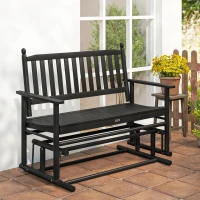 Outsunny Wooden Patio Glider Bench, Wood Log Outdoor Loveseat with High Back and Armrests, Heavy Duty 550lbs Capacity, 2-Seat, Black(m-9)