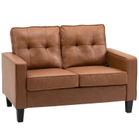 HOMCOM 51" Wide Loveseat with Armrest, 2-Seater Tufted PU Leather Double Sofa, Brown(m-1)