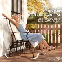 Outsunny Garden Double Gliding Chair, Patio Glider Armchair for Outdoor, Backyard Mesh Seat and Backrest, Steel Frame Cream White(m-4)