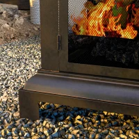 Outsunny Wood-Burning Fire Pit, Chimney Style Firepit with Poker, 26" x 26", Black(m-10)