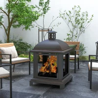 Outsunny Wood-Burning Fire Pit, Chimney Style Firepit with Poker, 26" x 26", Black(m-1)
