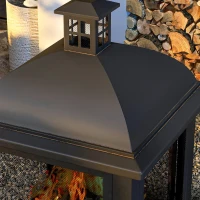 Outsunny Wood-Burning Fire Pit, Chimney Style Firepit with Poker, 26" x 26", Black(m-9)
