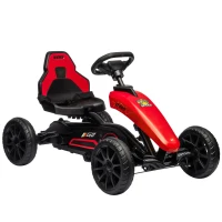 Aosom Pedal Go Kart for Kids, Pedal Car with Swing Axle, Adjustable Bucket, Handbrake, 4 EVA Wheels Powered Ride, Indoor Foot Racer, for 3-8 Years Old, Red(m-11)