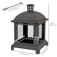Outsunny Wood-Burning Fire Pit, Chimney Style Firepit with Poker, 26" x 26", Black(m-3)