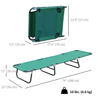 Outsunny Outdoor Folding Lounge Chair, Steel Tanning Chair with Reclining Back, Breathable Mesh for Beach, Yard, Patio, Green(m-3)