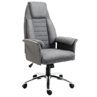 HOMCOM High Back Fabric Executive Chair with Padded Armrests, Ergonomic Home Office Chair with Headrest, Adjustable Height- Light Grey(m-1)