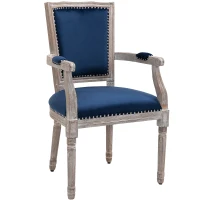 HOMCOM Vintage Dining Chair with High Back, Thick Sponge Padded Seat and Section Armrest with Wood Frame, Blue(m-1)