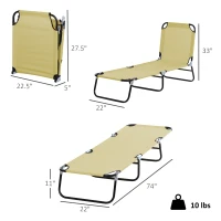 Outsunny Folding Chaise Lounge Pool Chairs, Outdoor Sun Tanning Chairs with 5-Level Reclining Back, Steel Frame for Beach, Yard, Patio, Beige(m-3)