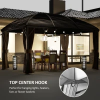 Outsunny 10' x 13' Hardtop Gazebo Aluminum Outdoor Canopy with Mesh Nettings, Curtains, Brown(m-6)