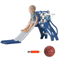 Qaba 3 in 1 Slide for Toddlers, Kids Slide Playset with Basketball Hoop, Climber, for 18-36 Months, Blue(m-11)