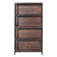 HOMCOM Shelves for Storage, 4 Tier Bookshelf Utility Organizer with Back Support and Anti-Topple Design, Walnut/Black(m-1)