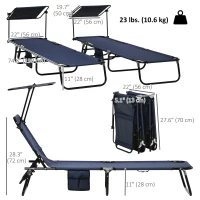 Outsunny 2 Piece Folding Outdoor Chaise Lounges, Pool, Sun, Tanning Chairs with Reclining Back, Sunshade for Beach, Patio, Blue(m-3)