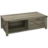 HOMCOM Farmhouse Coffee Table with Drawer and Storage Shelf, Rustic Center Table for Living Room, Meeting Room, Grey(m-2)