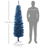 HOMCOM 6ft Pencil Christmas Trees, Skinny Artificial Christmas Tree for Xmas Holiday Decor, Deep Blue(m-3)