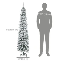 HOMCOM 6 Ft Snow-Flocked Artificial Christmas Tree, Slim Pencil Xmas Tree with Realistic Branches, Metal Base, Green(m-3)