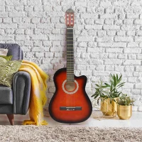 Soozier 39" Classical Acoustic Cutaway Guitar with Nylon/Steel Strings & Included Stand, Beige Strap, 3 Picks, & Pitch Pipe(m-2)