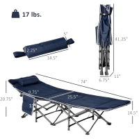 Outsunny Folding Camping Cot, Double Layer Heavy Duty Sleeping Cot with Carry Bag, Headrest, 2-Sided Reversible Mattress, Portable & Lightweight Cot Bed, Blue(m-3)