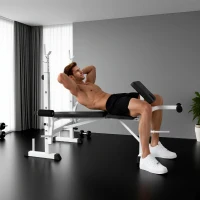 Soozier Bench Press Set Adjustable Weight Bench with Squat Rack, Preacher Curl Pad, Leg Developer and Weight Storage, White(m-9)