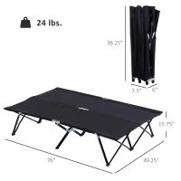 Outsunny 2 Person Folding Camping Cot for Adults, 50" Extra Wide Outdoor Portable Sleeping Cot with Carry Bag, Elevated Camping Bed, Beach Hiking, Black(m-3)